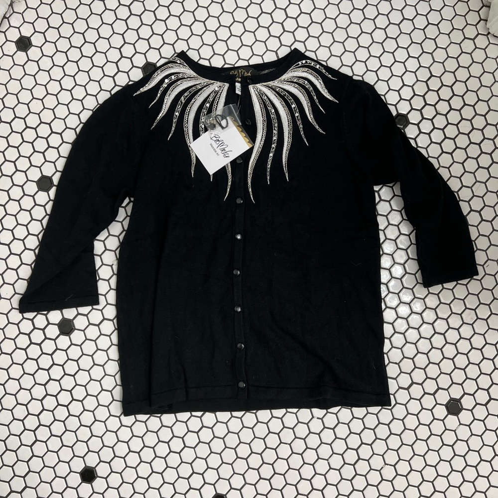 NWT bob Mackie wearable Art embroidered metallic cardigan sweater small